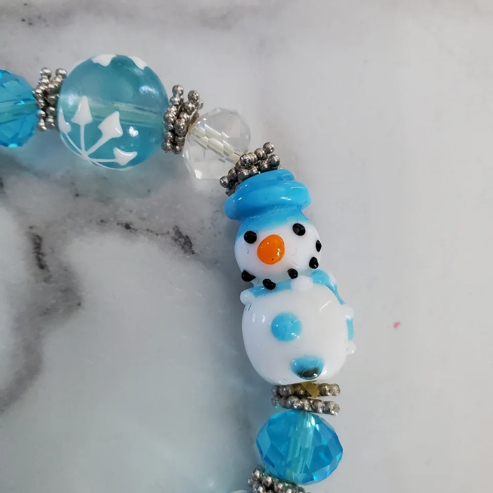 Snowman Lampwork Stretch Bracelet